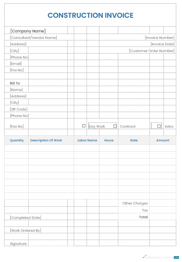 Download Sample Construction Invoice Template Photoshop template
